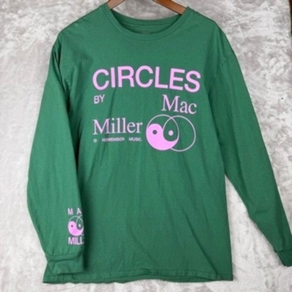 Mac Miller Circles Long Sleeve Shirt Green Pink Yin Yang Logo Men's Size XL